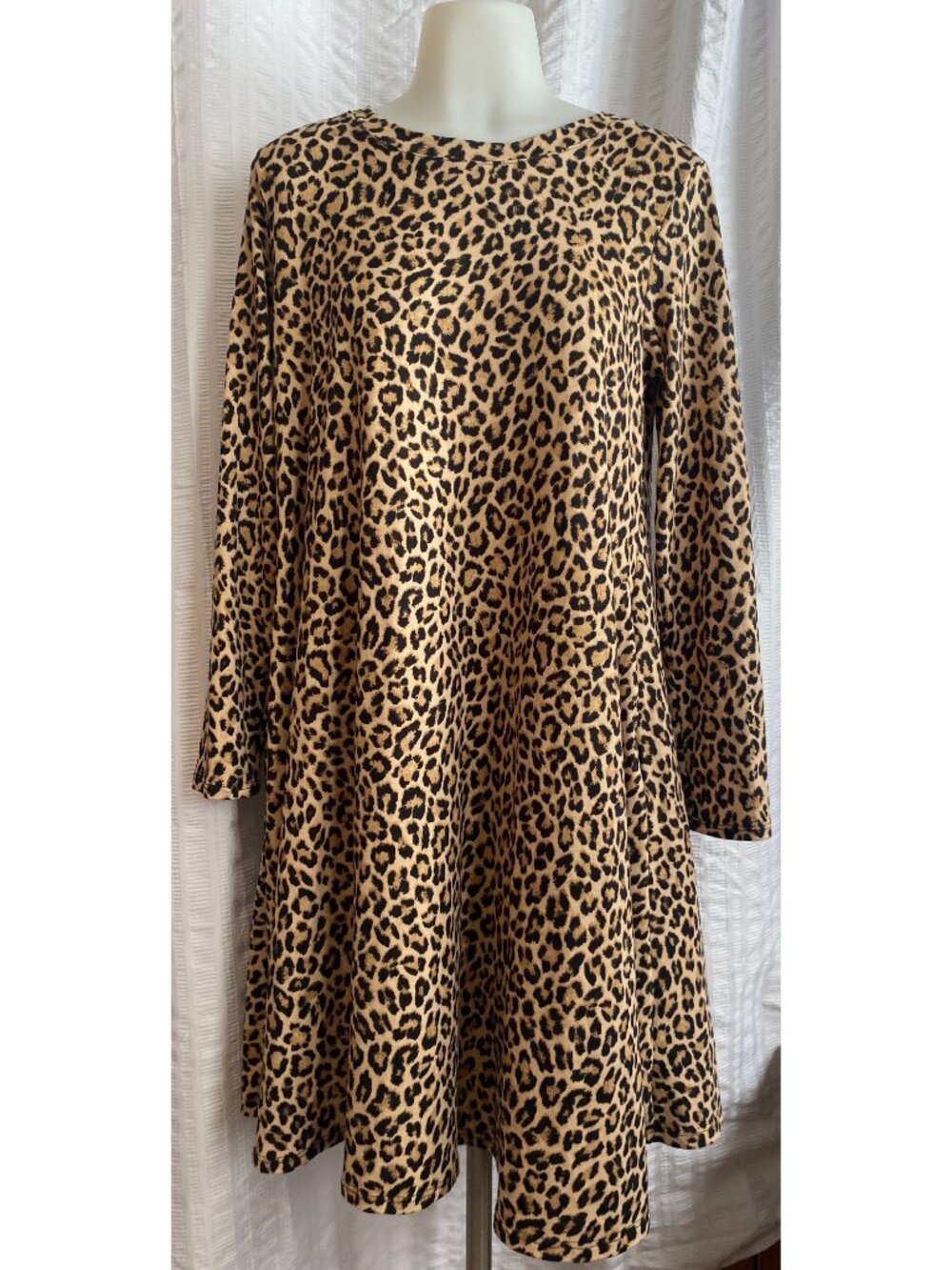 Celeste Leopard Print Long Sleeve Flared Midi Dress